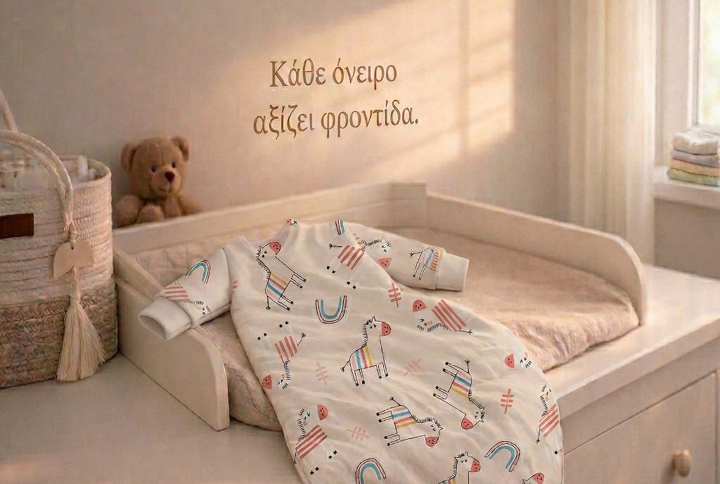 Υπνόσακος Tender με οργανικό βαμβάκι πάνω σε αλαξιέρα μωρού